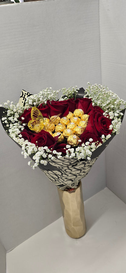 Chocolate Bouquet Of Red Fresh Roses