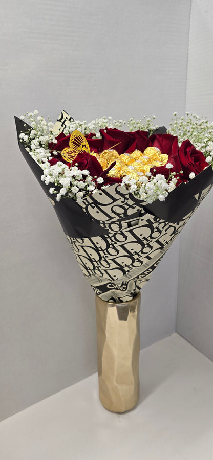 Chocolate Bouquet Of Red Fresh Roses