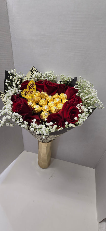 Chocolate Bouquet Of Red Fresh Roses