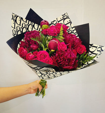 Simply Red Bouquet Of Fresh Roses And Peonies