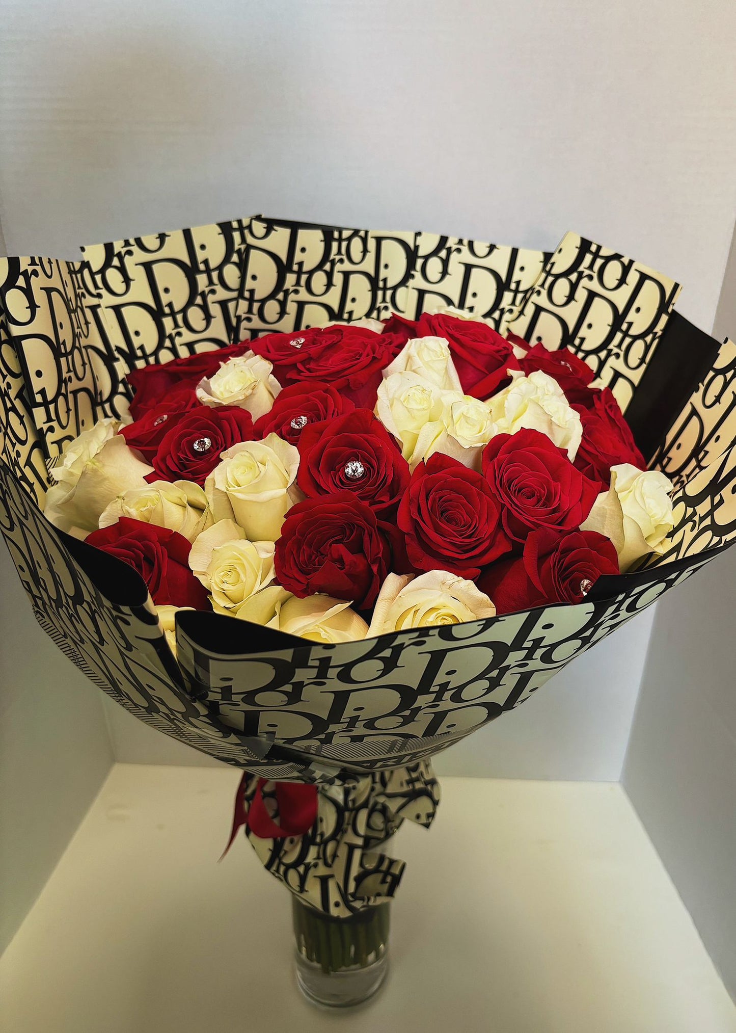 Special Bouquet Of White, Red Fresh Roses