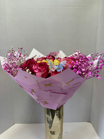 Sweetheart Bouquet Of Pink Roses And Chocolate