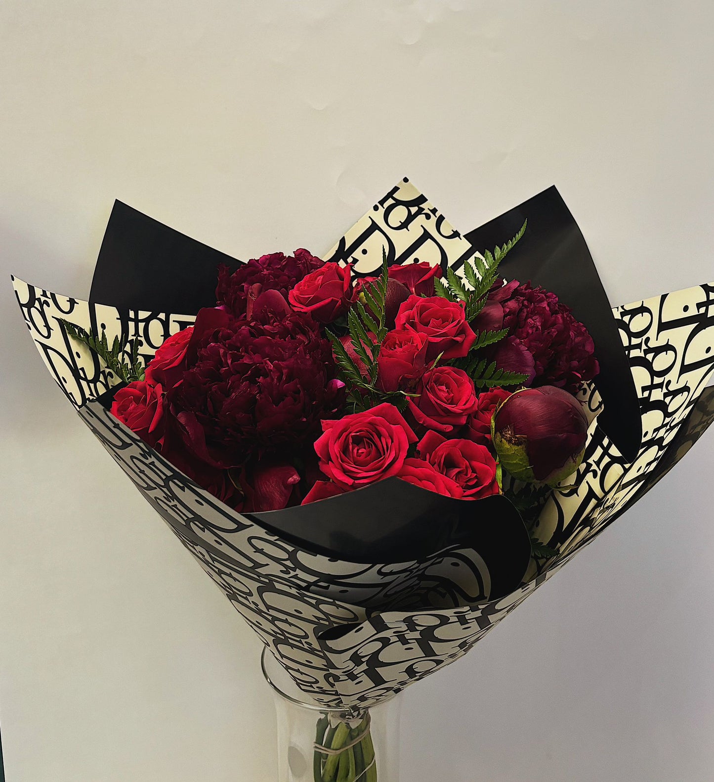 Simply Red Bouquet Of Fresh Roses And Peonies