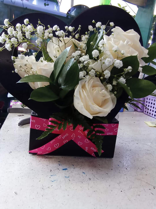 Square Floral Arrangement Of White Fresh Roses