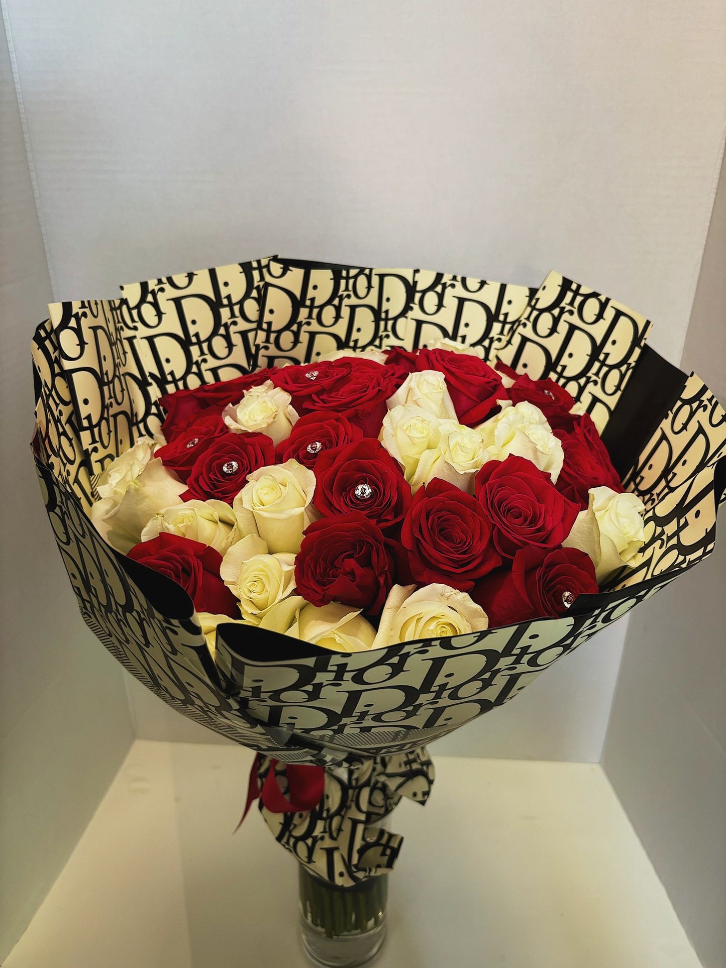 Special Bouquet Of White, Red Fresh Roses