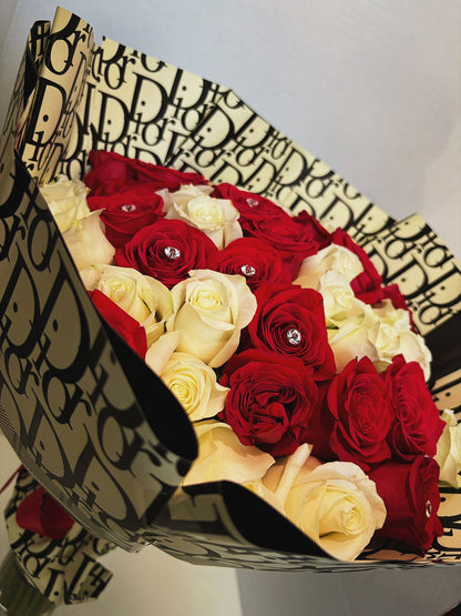 Special Bouquet Of White, Red Fresh Roses